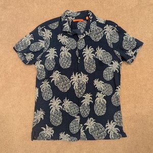 Tori Richard Men's Navy Blue Pineapple Print Hawaiian Shirt